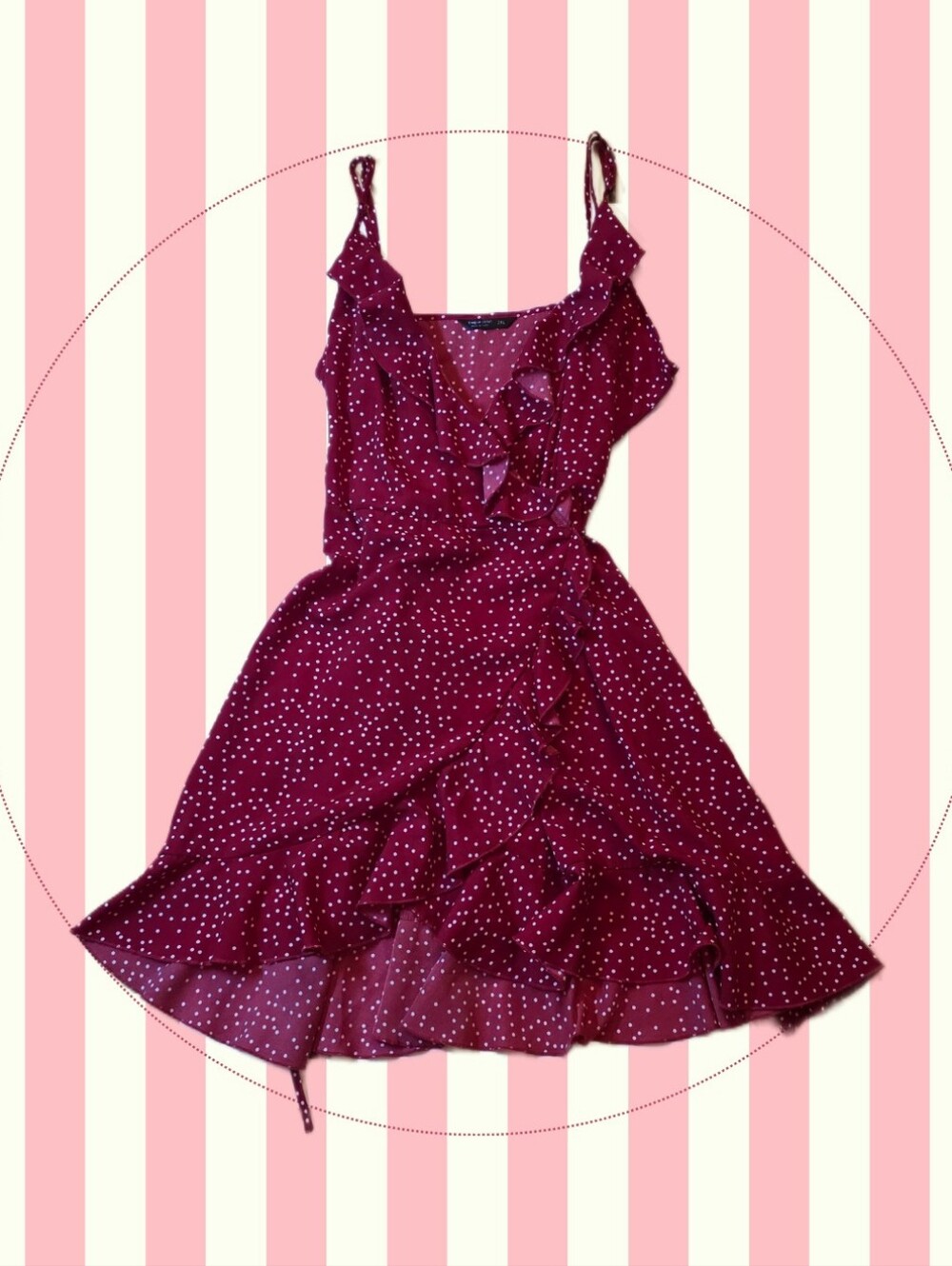 SHEIN Curve size 2XL ~ Burgundy Polka Dot Ruffle Dress